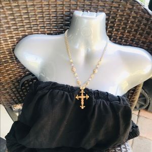 VCLM Yellow Stones Beads  Chains Cross Gold Plate